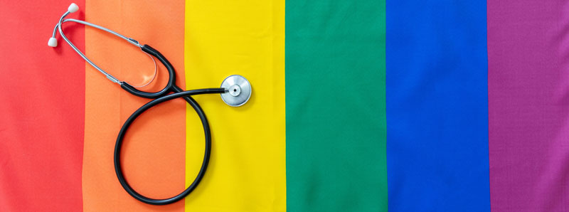 stethoscope and pride flag