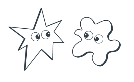 Playful animated star and abstract shape looking at one another